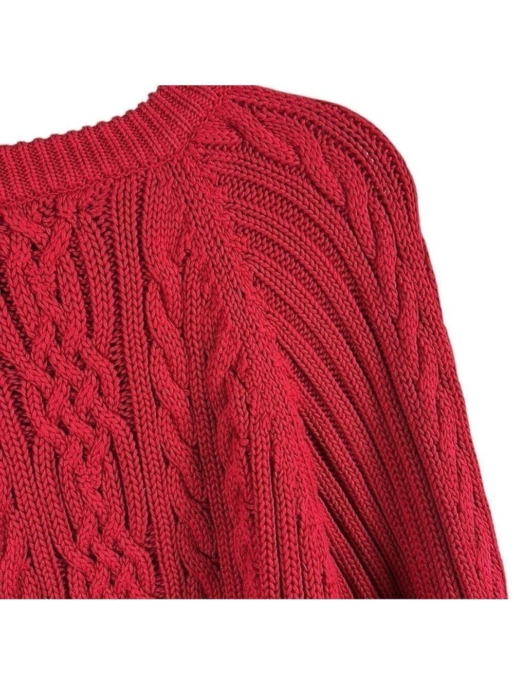 Lauren Ralph Lauren Black Label Red Cable Knit Dolman Sleeve Sweater Size L - Picture 8 of 8